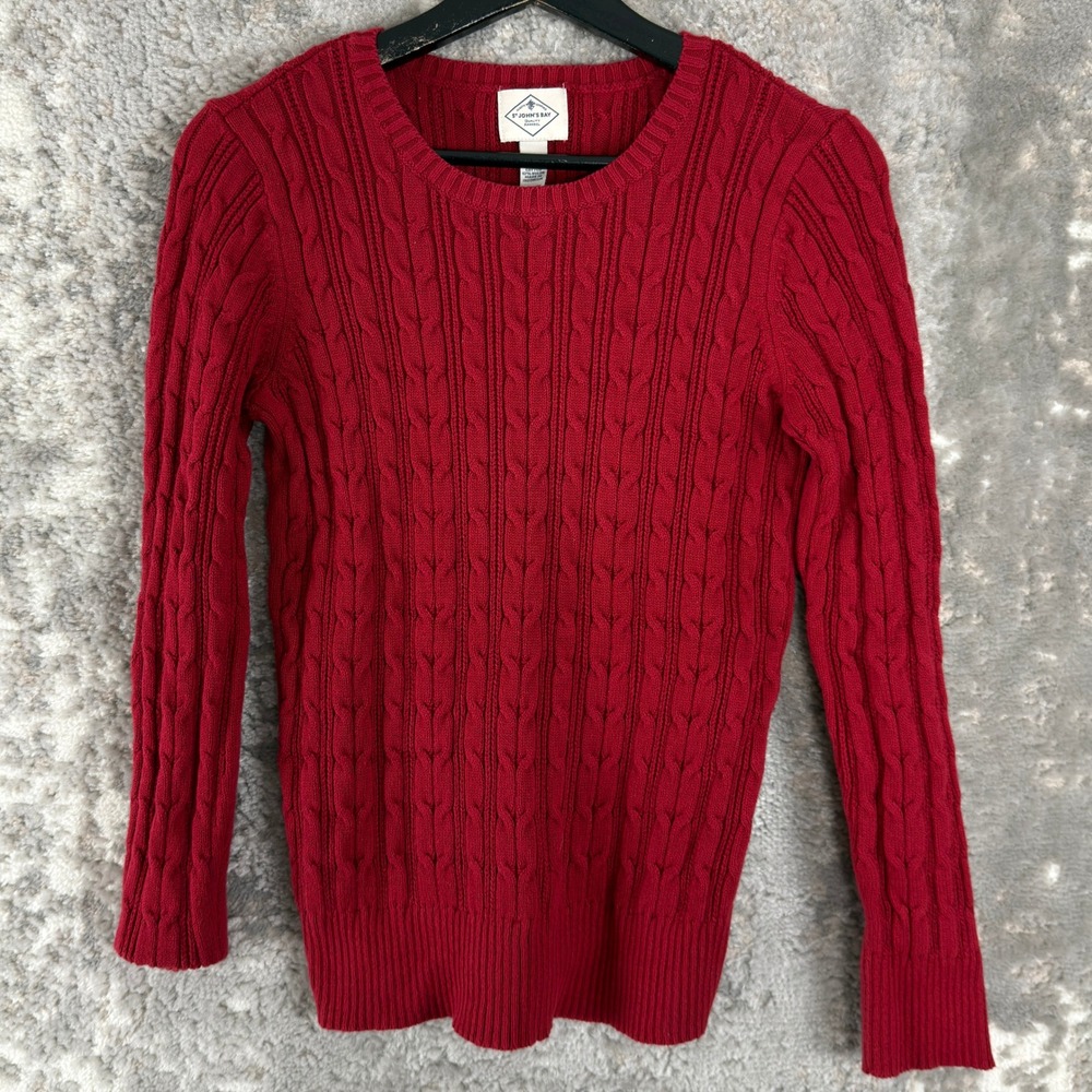 St. John's Bay Size M Cable Knit Crewneck Pullover Sweater Red Long Sleeve Women